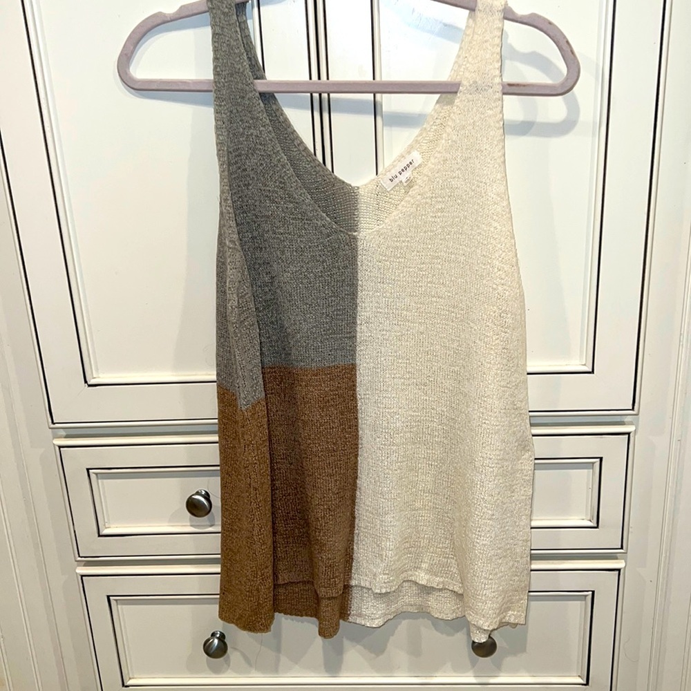Blu Pepper Gray, Brown, and Cream Tank Top
